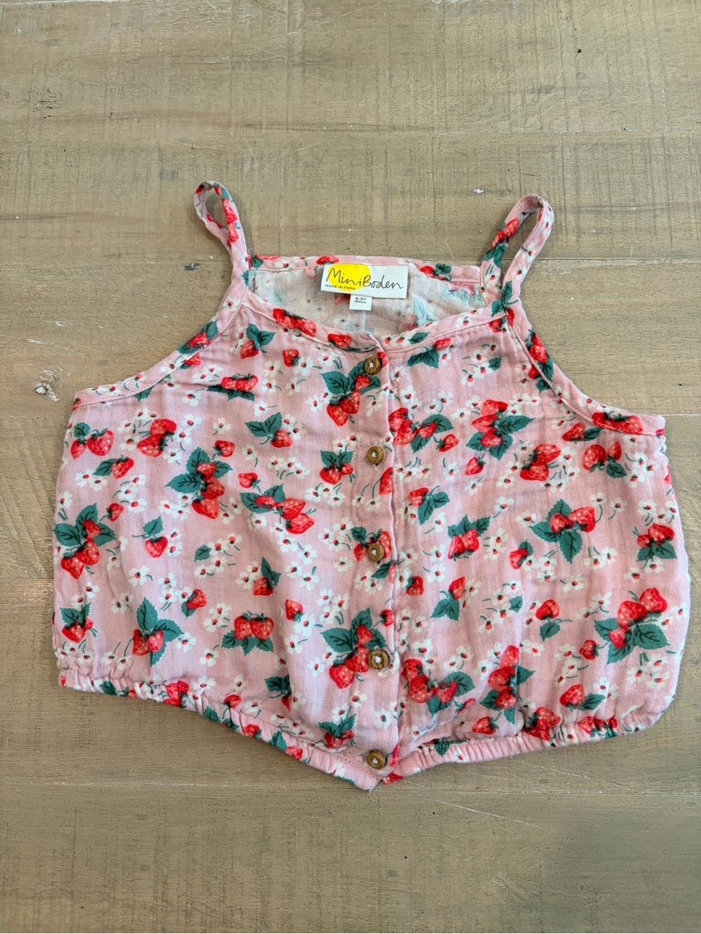Mini Boden Pink Strawberry Print Crop Top for Kids